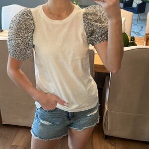 Maje White and Black Puff Sleeve Blouse